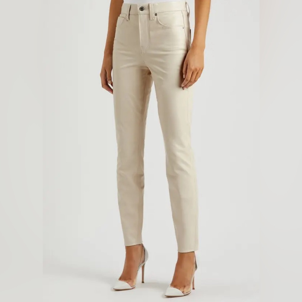Veronica Beard Debbie Cream Skinny Faux Leather Jeans